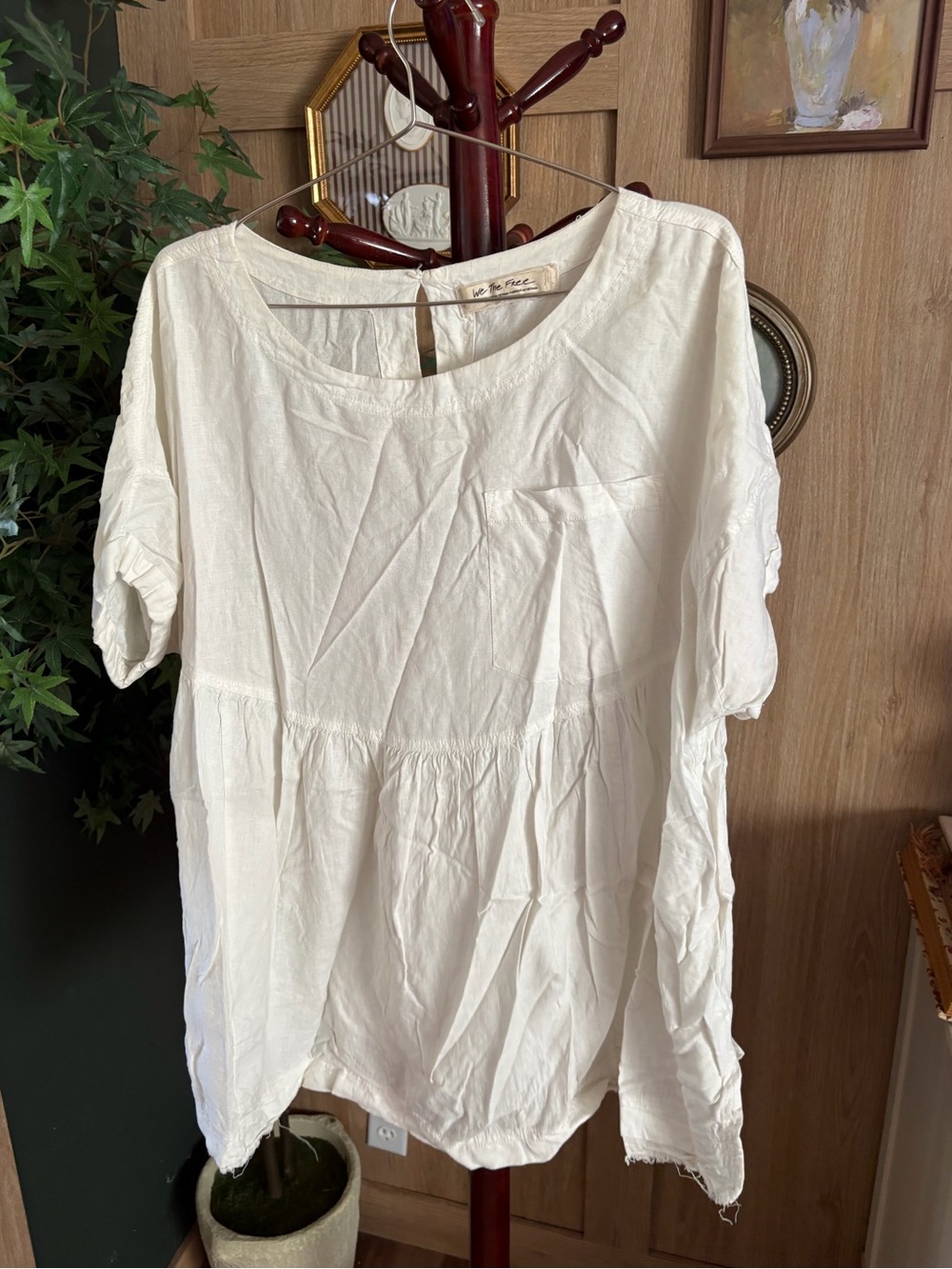 We The Free White Peasant Tunic with Gathered Waist